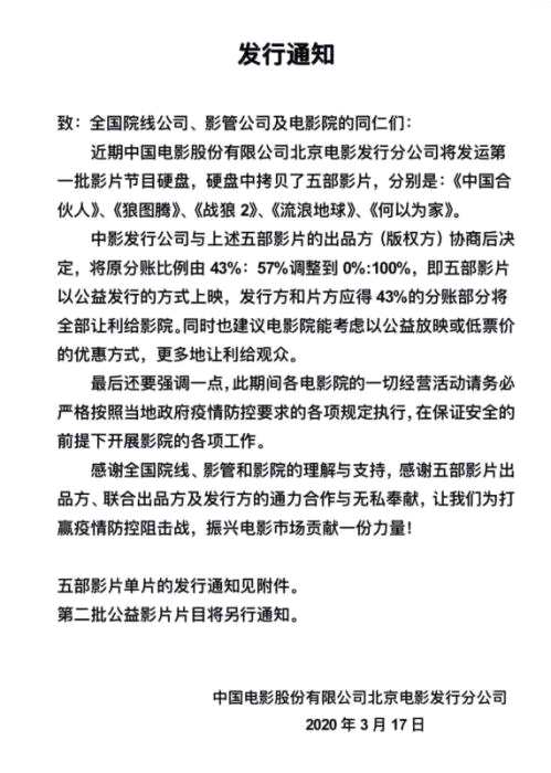 中影发行通知