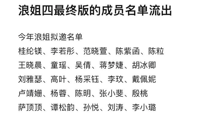 高叶被曝参加《浪姐4》，李小璐童瑶亮相，殷桃加盟可信度不高