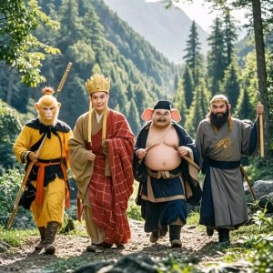 ​《西游记》剧照，唐僧师徒历尽艰险，去往西天取经。