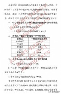 ​2023年武汉中考分数线公布，中心城区示范高中540分，普高511分